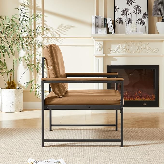 Ball &amp Cast Cloth ArmchairRetro Leisure Accent Chair with Extra Soft Padded &amp CushionMetal Armrests Modern Reading Arm Chair W/Metal Framefor Living Room/Office/Bedroom/StudyCamel