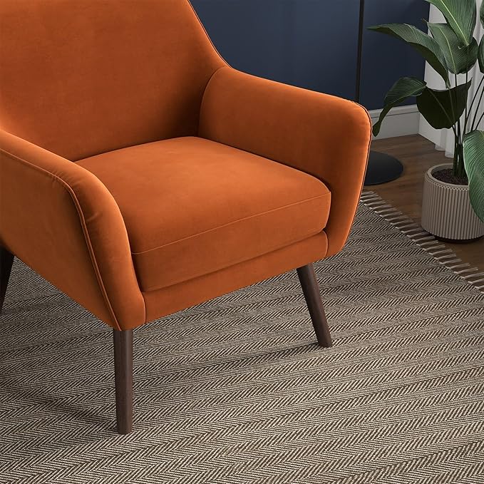 GDFStudio Mid-Century Modern Comfy Accent Chair Upholstered Boucle Lounge Vanity Chair with Back &amp Solid Wood Legs Armchair Sofa Chair for Bedroom Living Room Makeup Burnt Orange &amp Brown