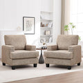 Accent Chairs Set of 2 with Armrest Storage Modern Upholstered Reading Living Room Chairs Comfy Large Armchairs Fabric Single Sofa Chair for Bedroom (Yellowish Brown)