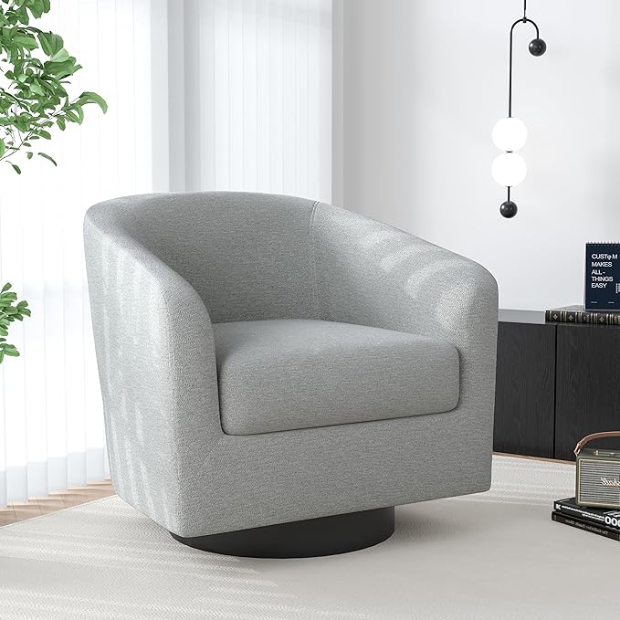 Swivel Barrel Accent Chair Modern Round Chenille Fabric Arm Chair for Living Room Bedroom Comfy Club Reading Chairs for Adults（Chenille Fabric Light Grey Set of 1
