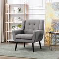 SSLine Linen Accent Arm ChairMid-Century Modern Upholstered Wingback Single Sofa Armchair Club Chair with Solid Wood Legs Thick Cushion for BedroomReadingLiving Room Chair (Light Grey)