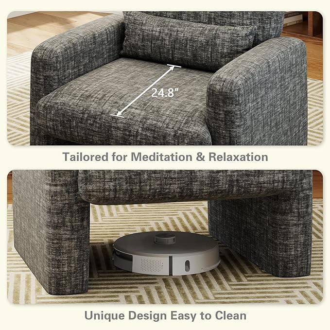 LSSPAID Modern Accent Chairs Chenille Fabric Armchairs for Living Room Comfy Upholstered Leisure Single Sofa Chair with Lumbar Pillow for Bedroom Balcony Office (Charcoal Set of 1)
