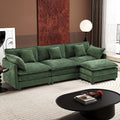 Ihanherry 111.4 L Shaped Modern Sofa Modular Sectional Cloud Couch with Ottoman 4-Seat Chenille Deep Seat Sofa with Pillow for Living Room Bedroom and Apartment Green