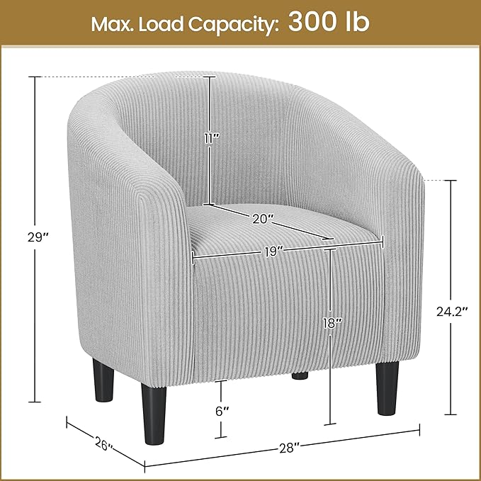 Yaheetech Accent Barrel Chair Corduroy Fabric Club Chair Furry Sherpa Elegant Armchair with Cozy Soft Padded for Living Room Bedroom Reception Room Office Set of 2 Light Gray