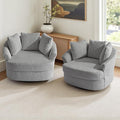 Oversized Round Swivel Barrel Accent Chair with Pillows Comfy Modern Chaise Lounge Sofa Indoor for Living Room Bedroom (Grey Set of 2)