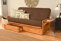 Kodiak Furniture Phoenix Full Size Futon in Butternut Finish with Storage Drawers Linen Cocoa
