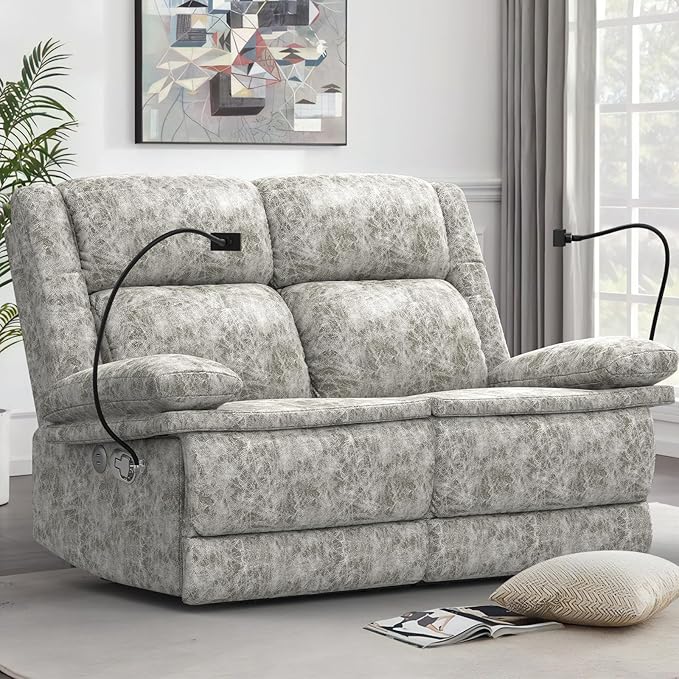 Loveseat Recliner Sofa 2 Seater Love Seat Reclining Sofa with USB Charge Ports &amp Cell Phone Holders 58Inch RV Dual Recliner Sofa Manual Couches for Living Room (Polished Microfiber)