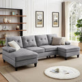 111 Sectional Couch for Living Room 4 Seater U-Shaped Sofa Couches with Double Chaise Polyester Fibre Light Grey