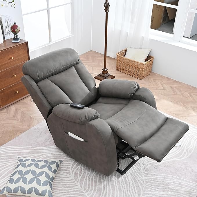 Electric Power Lift Recliner Chair for Elderly Fabric Recliner Chair for Seniors Home Theater SeatingLiving Room ChairSide Pocket Remote ControlDark Gray