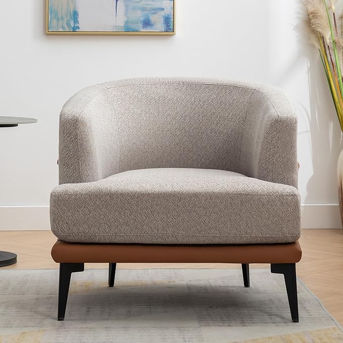 Modern Two-Tone Barrel Fabric Chair Upholstered Round Armchair for Living Room Bedroom Reading Room (Burnt Orange)