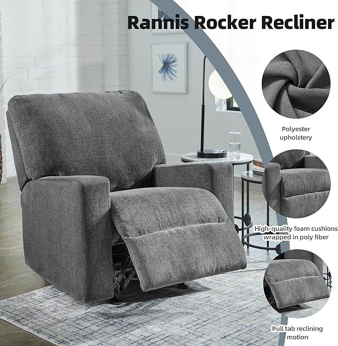 Signature Design by Ashley Rannis Casual Manual Rocker Recliner Gray