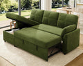 AMEILIFE Sofa Bed Sleeper Sofa with Storage Chaise Convertible Sofa Bed with Pull Out Couch l Shaped Couch for Living Room-Green Linen
