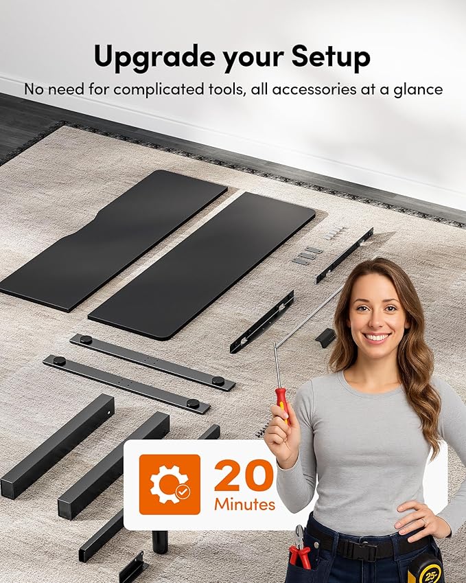 FEZIBO Standing Desk 63×28 Inches Electric Height Adjustable Sit Stand Up Computer Office Desk with Splice Board Black Frame/Black TOP