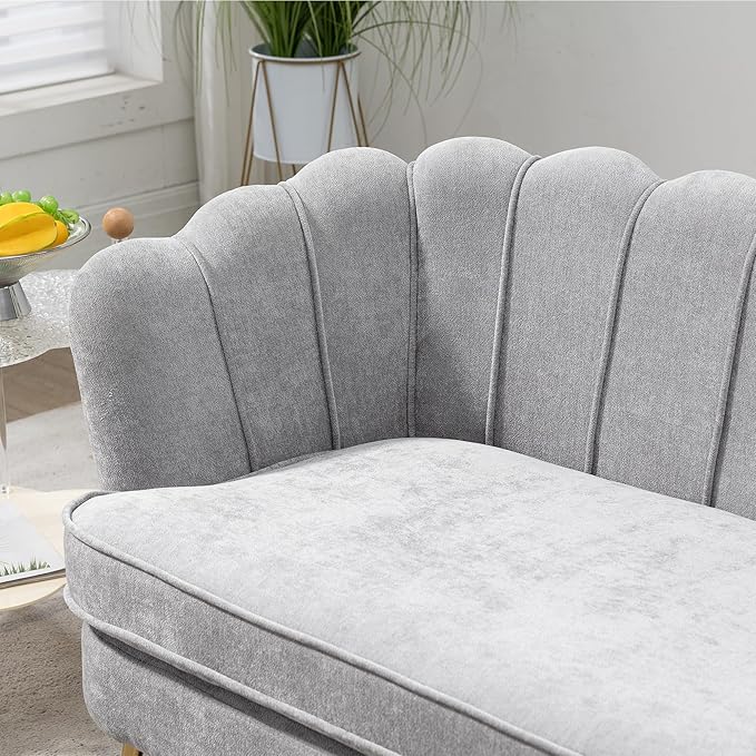 Modern Chenille Loveseat CouchFuton Small Sofa with Gold Metal Legs 2-Seater Upholstered Mini Sofa Couches for Small SpaceLiving Room Bedroom Office Dorm Studio Apartment Love Seat Couche(Grey)