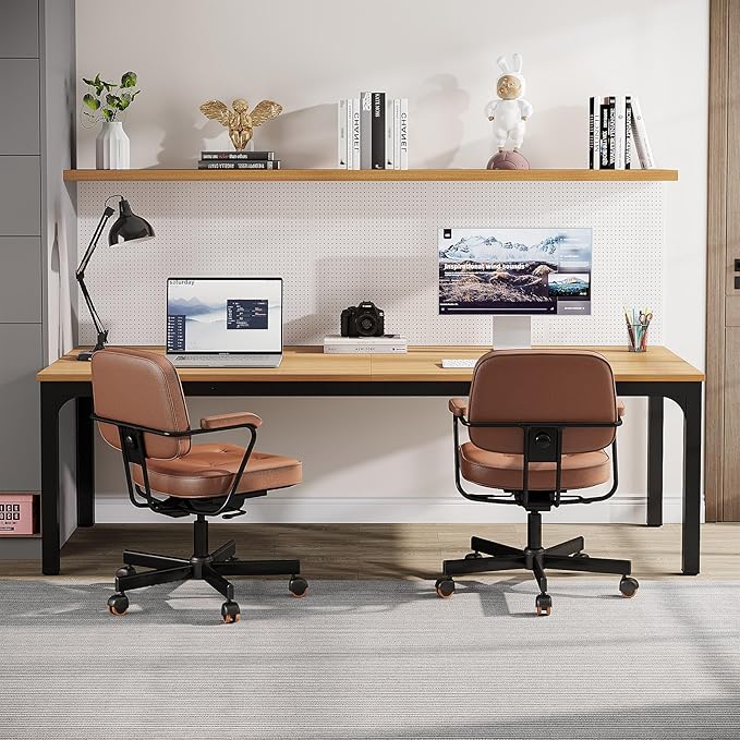 Tribesigns 2-Person Home Office Desk 78.7 Extra Long Computer Desk Double Workstation for Home Office Work Desk for Two People (Light Walnut)