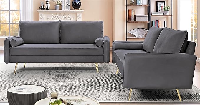 Kent Modern Sofa European Style Velvet Living Room Furniture with Tapered Legs Vintage Flair and Sleek Design Couch Grey