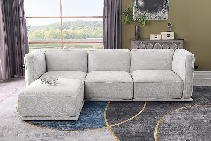 120 Modular Sectional Sofa with Ottoman L Shaped Chenille Fabric Couch with External Metal Frame Stable &amp Firm Modern Sofa for Living Room