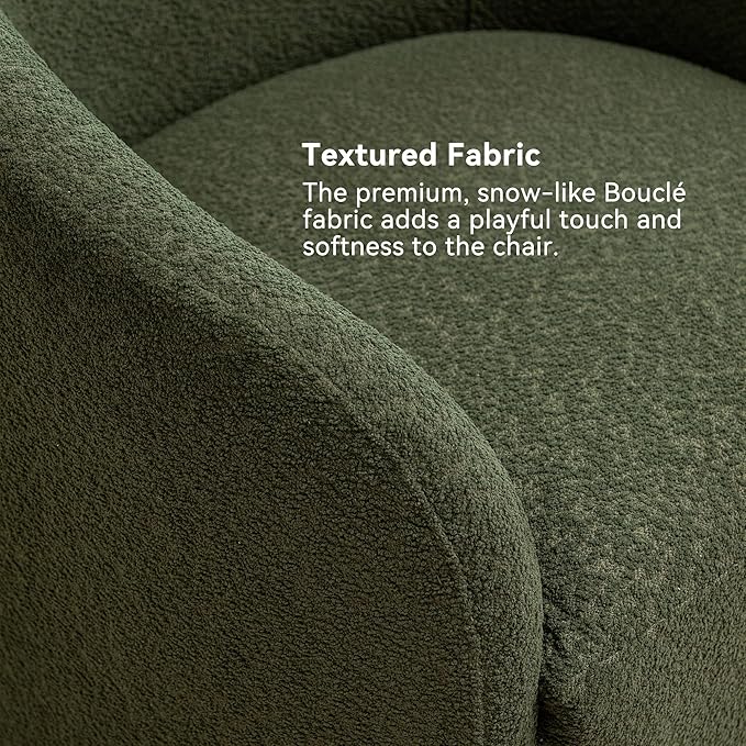 KINWELL 32 Wide Modern Boucle Swivel Barrel Chair No Assembly Round Upholstered Swivel Accent Armchair for Living Room Bedroom Office (Green)