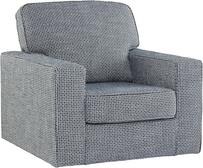 Signature Design by Ashley Olwenburg Casual Swivel Accent Chair with Track Arms Metal Swivel Base and Removable Cushions Blue
