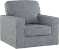 Signature Design by Ashley Olwenburg Casual Swivel Accent Chair with Track Arms Metal Swivel Base and Removable Cushions Blue