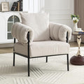 Modern Velvet Accent Chairs Set of 1 Comfy Large Living Room Sofa Chair Upholstered Fabric Armchair with Pillow and Metal Legs for Office/Bedroom/Reading Beige