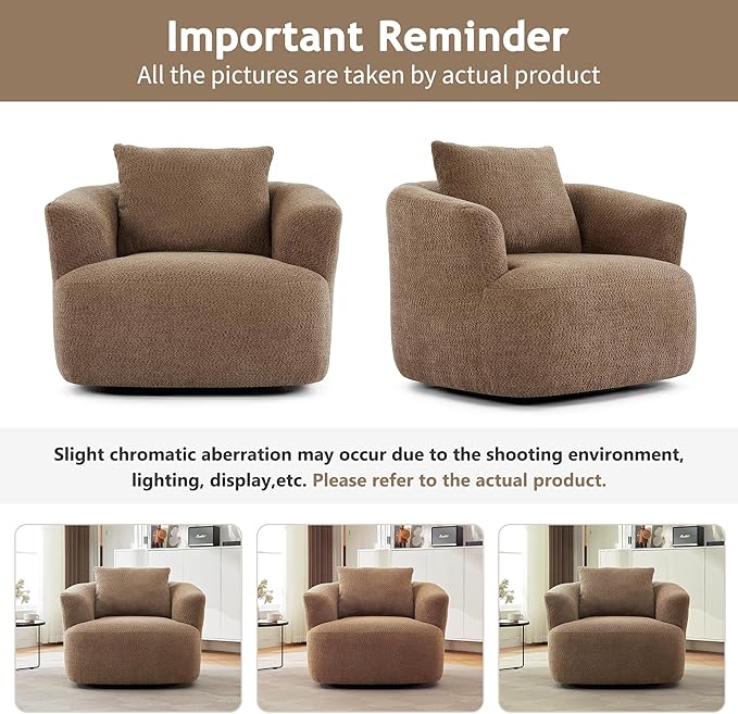 Merax Modern Cozy Chenille 360° Swivel Sofa Chair with a Throw Pillow 38.2 Upholstered Leisure Barrel Accent Armchair with Deep Seating for Living Room BedroomOffice Hotel Dark Brown