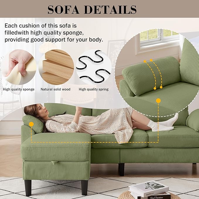 4 Pieces Corduroy Living Room Sets with Sofa Ottoman Loveseat and Chair
