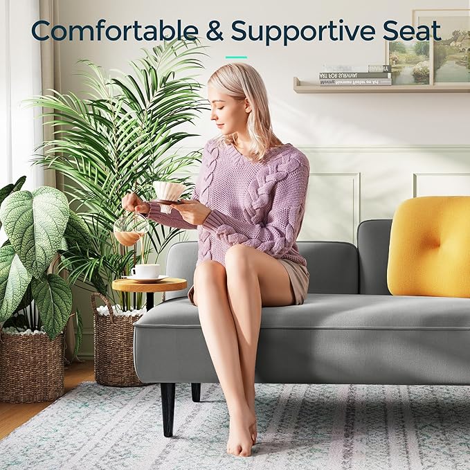 LINSY Small Loveseat Sofa Mid Century Modern Couch 2 Seater Loveseats for Small Spaces 57 Mini Couches for Bedroom Living Room Gray Linen Settee Couch with Removable Table and Pillow (Gray Left)