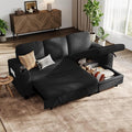 LINSY HOME Sectional Sleeper Sofa with Pull Out Couch Bed - Convertible Plush Corduroy Cloud Couch with Storage Chaise &amp USB Charging Comfy L Shaped Modular Couches for Living Room Apartment Bla