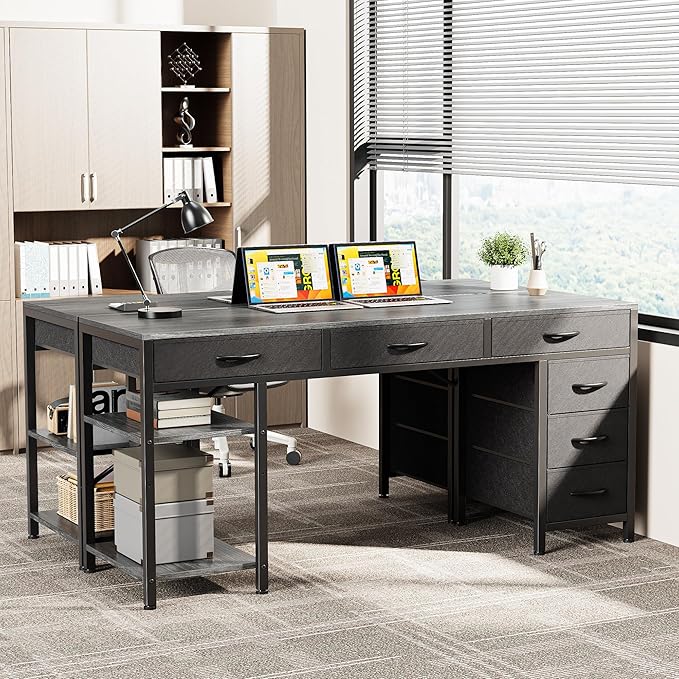 Huuger Computer Desk with 6 Drawers 47 Inch Office Desk with Shelves Reversible Gaming Desk Corner Desk with Storage Work for Home Office Study Living Room Gray