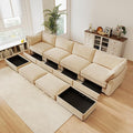 Aoowow Modular Sectional Sofa with Pullout Storage Seat 146.4” U-Shaped Chenille 4-Seat Sofa Couch with 2 Storage Ottomans Upholstered Deep Couches for Living Room Apartment OfficeWheat
