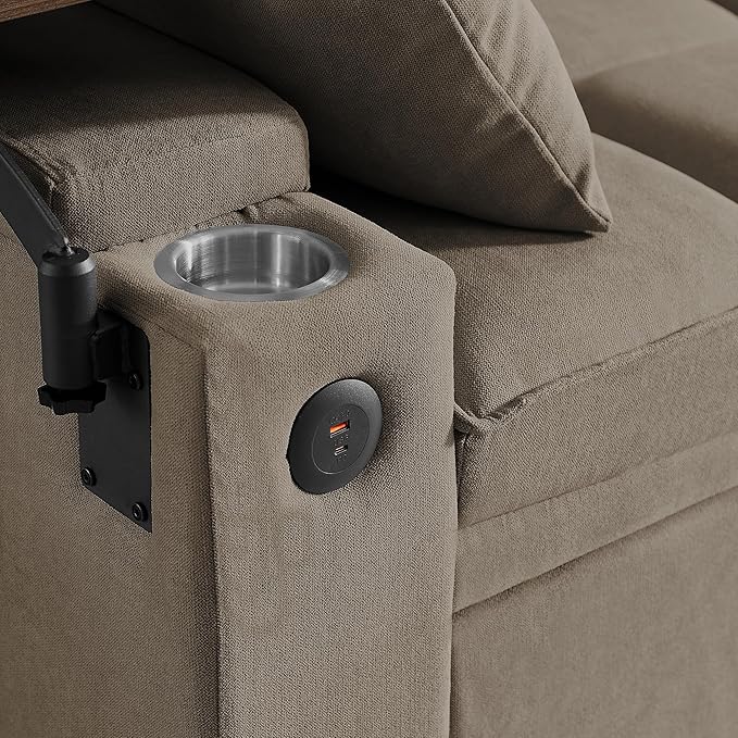 Eafurn Convertible Sleeper Sofa Bed with 360° Swivel Table &amp USB Ports Tufted Chenille Loveseat Pull-Out Couch with Storage Armrest &amp Cup Holders 6-Level Adjustable Backrest