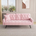 KEIKI 72 Velvet Loveseat Sofa Bed with Nailhead Accents &amp Tufted Backrest 3-in-1 Convertible Sleeper with Cup Holders for Small Spaces Pink