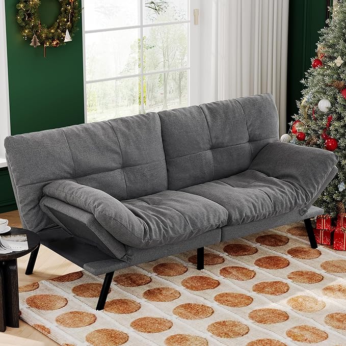 Convertible Futon Sofa Bed71 Modern Fabric Futon Couch with Adjustable Backrest&ampArmrestSmall Loveseat Sleeper SofaDorm Futonsofa for ApartmentLiving RoomDetachable CushionsFog Grey