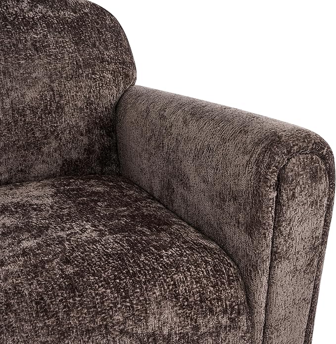 Christopher Knight Home Peysz Modern Accent Chair Chenille Upholstered Armchair with Rounded Wooden Legs Comfortable Single Sofa Soft Cushion Seating Lounge Chair Indoor Dark Brown