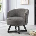 KEIKI Swivel Barrel Chair with Cross-Shaped Wooden BaseLinen Upholstered Lounge Accent Armchair Small Single Sofa Seating for Bedroom Office Living Room Dark Gray