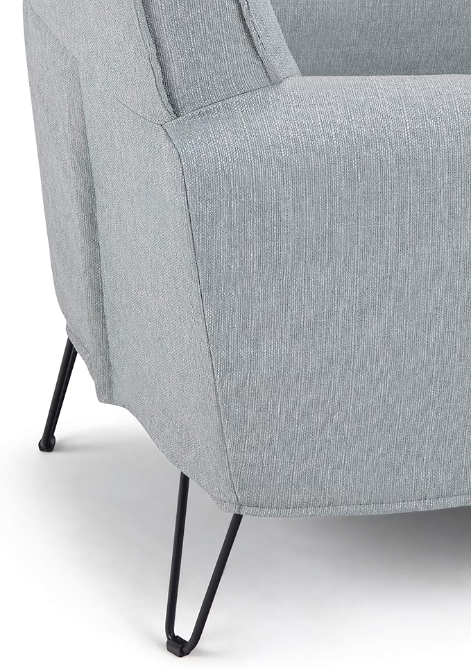 SIMPLIHOME Warren 28 inch Wide Mid Century Modern Accent Chair in Woven Fabric in Cool Grey with Removable Slip Cover Metal Hairpin Legs Simple Assembly Just Attach Legs