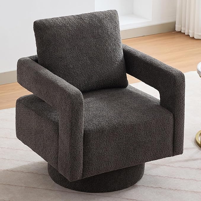 Aoiy &amp Wifon 29.13 W 360 Degree Small Swivel Accent Chair Modern Living Room Accent Chair Comfy Swivel Barrel Chairs for Living Room Boucle Charcoal
