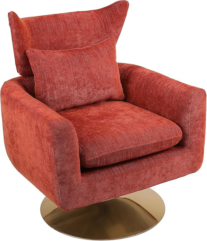 JOSHEN 360 Swivel Accent Chair IndoorModern Linen ArmchairComfortable Upholstered Lounge Chair with Metal Base for Living RoomApartmentOfficeOrange