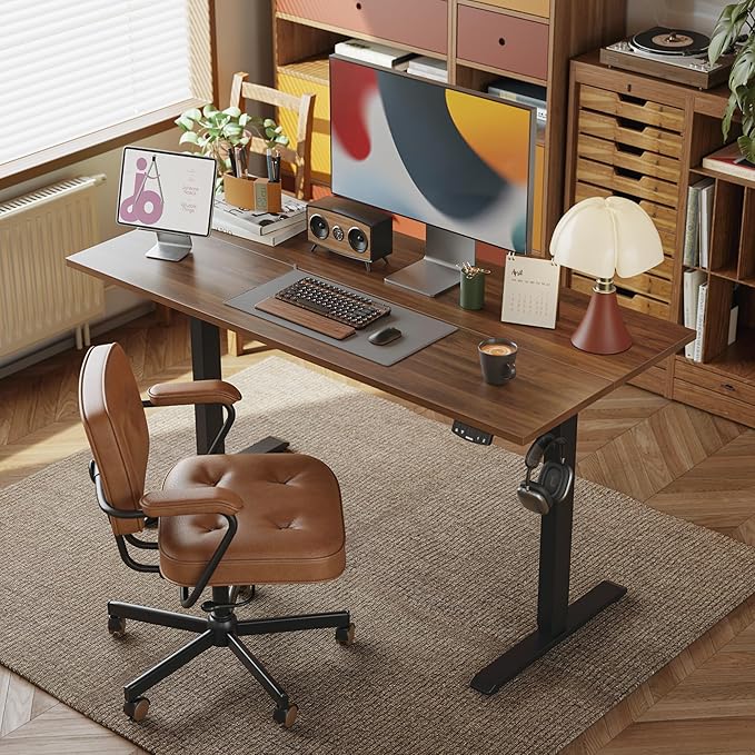 Agilestic Electric Standing Desk 40 x 24 Inches Height Adjustable Desk Sit Stand up Desk for Work Office Home Ergonomic Rising Computer Table with Memory Preset Dark Walnut