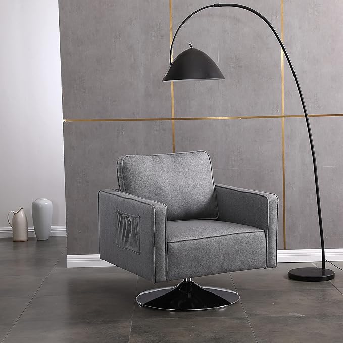 Generic Modern Linen Swivel Accent Chair Comfy Armchair with 360 Degree Swiveling for Living Room Bedroom Reading Room Home OfficeLight Grey