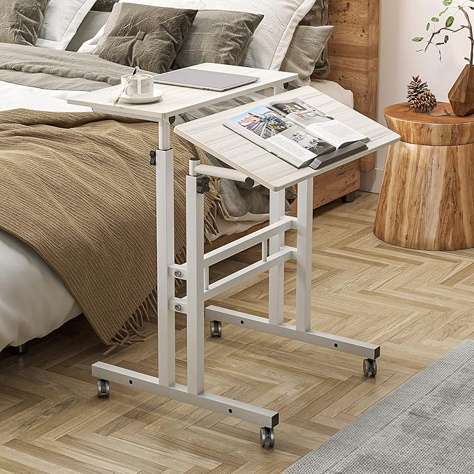 DlandHome Mobile Standing Desk - Adjustable Sit Stand Desk 23.6inches Table Workstation Maple
