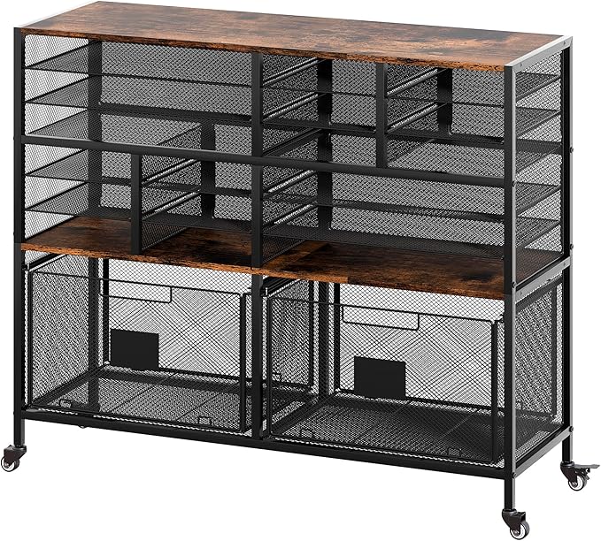 EasyPAG Rolling Cart with 2 Storage Drawer Under Desk Filling Cabinet with Mail Sorter Pull Out Hanging File Rack for Letter Size Folders Mobile Utility Craft Cart for Home Office Black