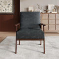 Mid-Century Modern Accent Chair Linen Upholstery Wooden Armrests Cushioned Seat Easy Assembly Dark Grey