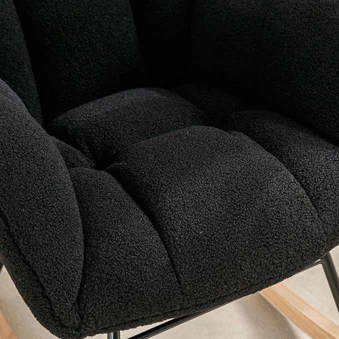 Setawix Teddy Fabric Rocking Accent ChairMid Century Modern Rocking Glider ArmchairLeisure Tufted Rocker Arm Chair for NurseryBedroomLiving Room (Teddy Black 27.6)
