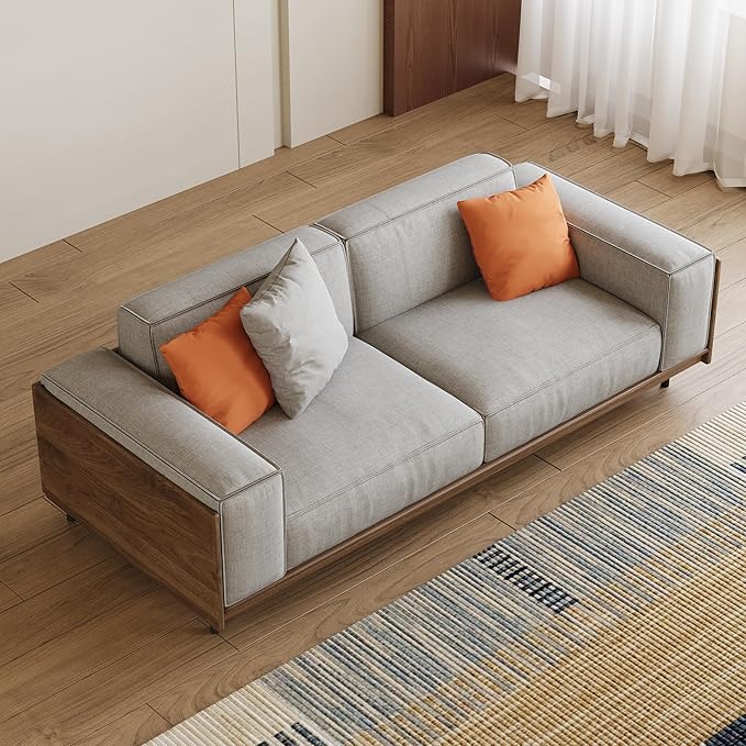 Modern-style 64.56 fabric sofa with solid wood frame and high-density sponge cushioning designed for easy assembly. A two-seater set suitable for living rooms and offices. (64.56inch-2Seats)