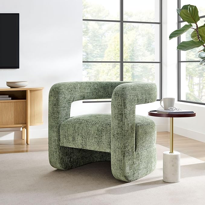 Modway Jaylin Chenille Accent Chair in Basil - Upholstered Comfy Club Chair - Modern Soft Barrel Chair - Round Leisure Accent Chair with Curved Back for Living Room Bedroom Home Office