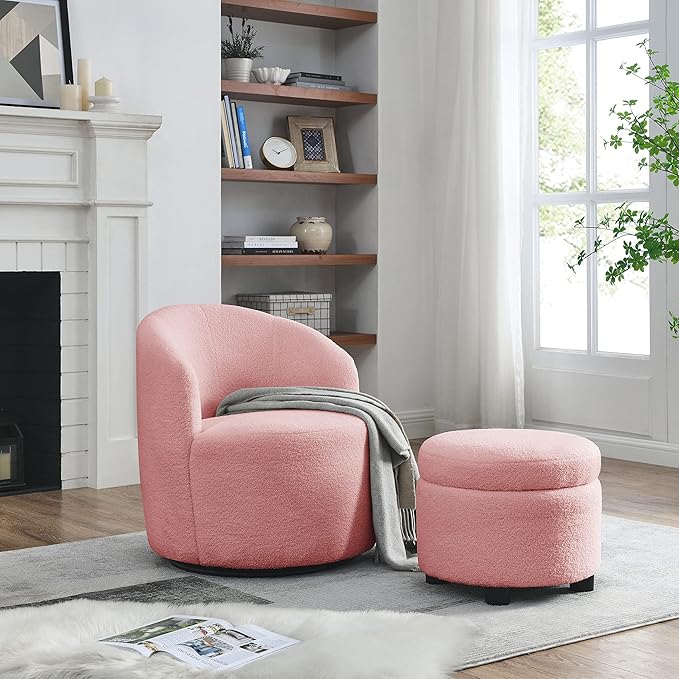 Swivel Barrel Chair Living Room Swivel Chair with Round Storage Chair 360 ° Swivel Club Chair Nursery Bedroom Office Hotel with upholstered Modern Armchair Teddy Fabric