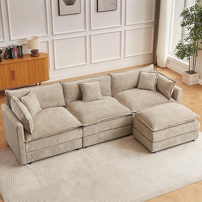 Modular Sectional Sofa 112.2 Inch L Shaped Couch Set with Armrests 3-Seater Comfy Cloud Couches for Living Room Apartment Coffee