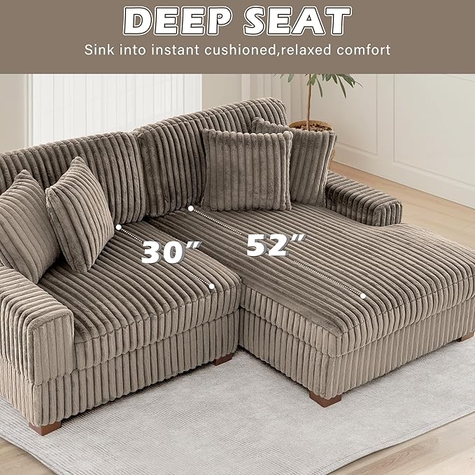 Cloud Sectional Couch with L-Shape Chaise Modern Modular Sofa with Deep Seat Upholstered Couches for Living Room Bedroom Light Brown